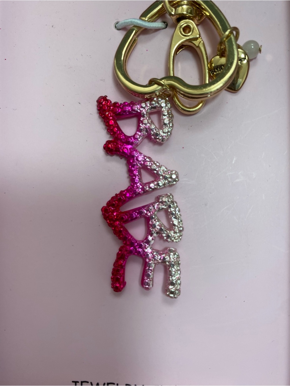 Betsey Johnson Pink Glitter Ombré “BABE” Glitter NIB Gold Heart Keychain - Picture 3 of 10